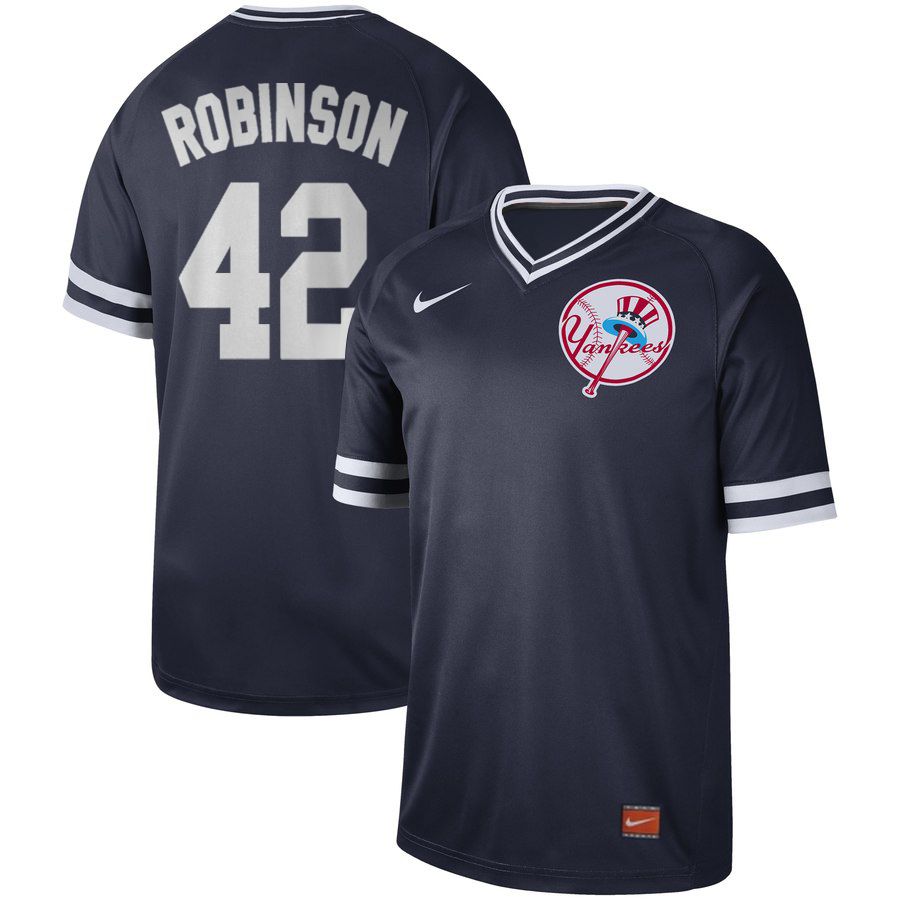 Men New York Yankees #42 Robinson Blue Nike Cooperstown Collection Legend V-Neck MLB Jersey->new york yankees->MLB Jersey
